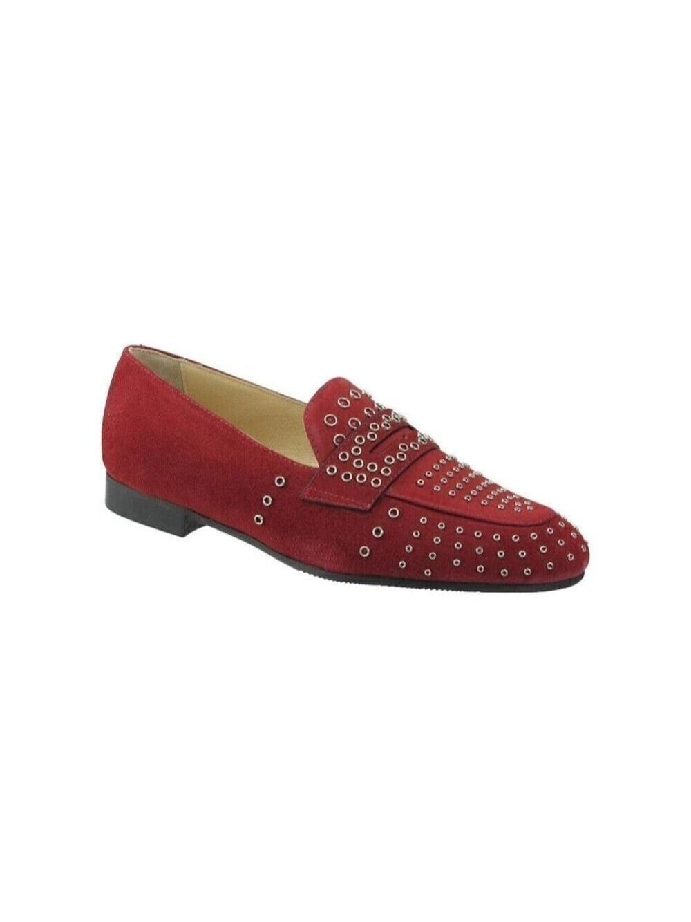 Ron White Women Red "Kaysen" Cashmere Suede Loafer Grommet Detail